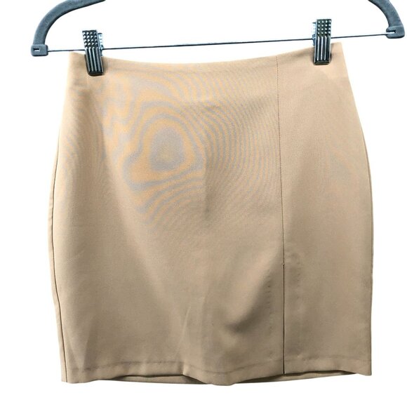 Asos Straight Mini Skirt Womens 2 Beige Front Slit Formal Lightweight - Picture 1 of 8